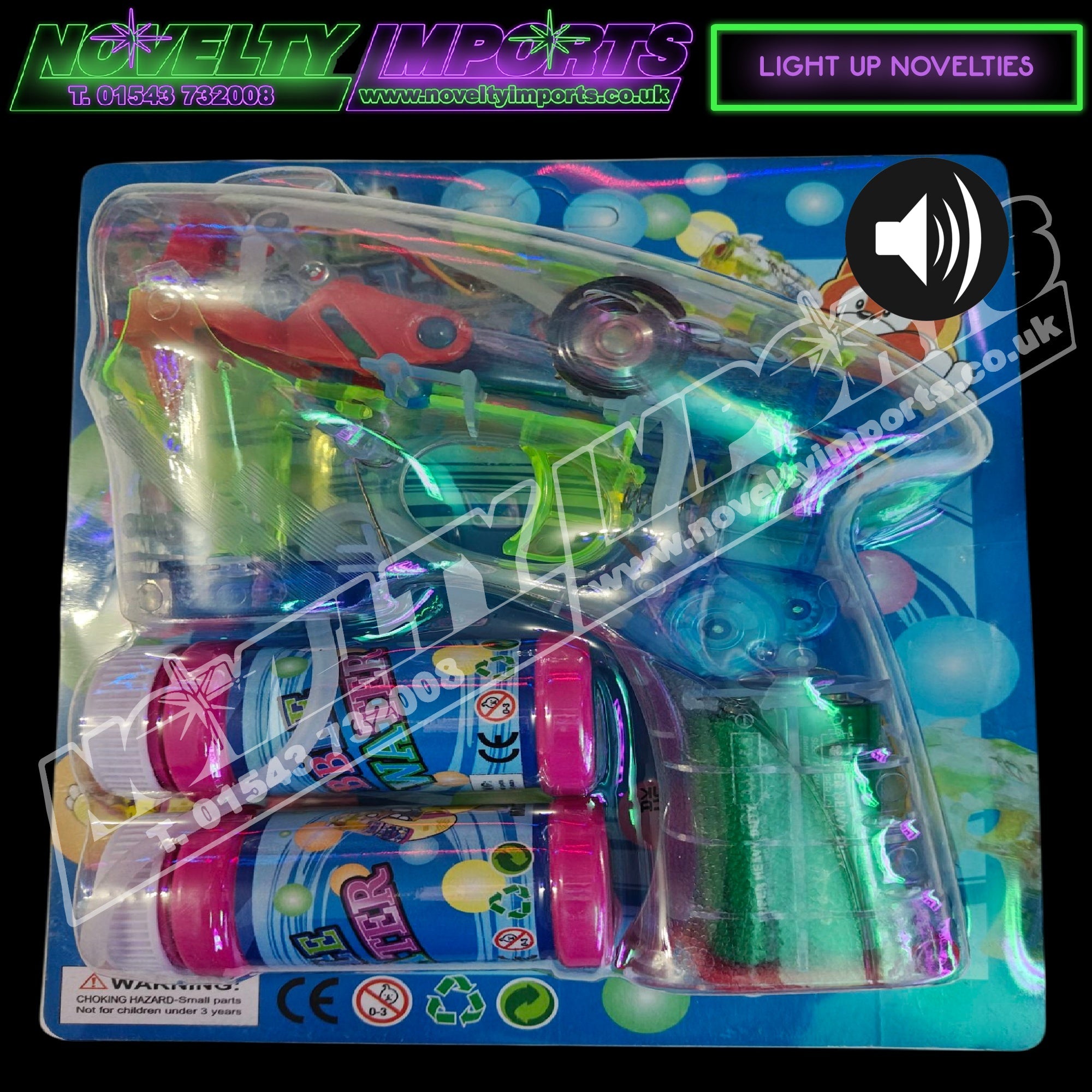 Flashing LED Space Sounds Bubble Guns With 2 x Bubble Fluids  Novelty ...