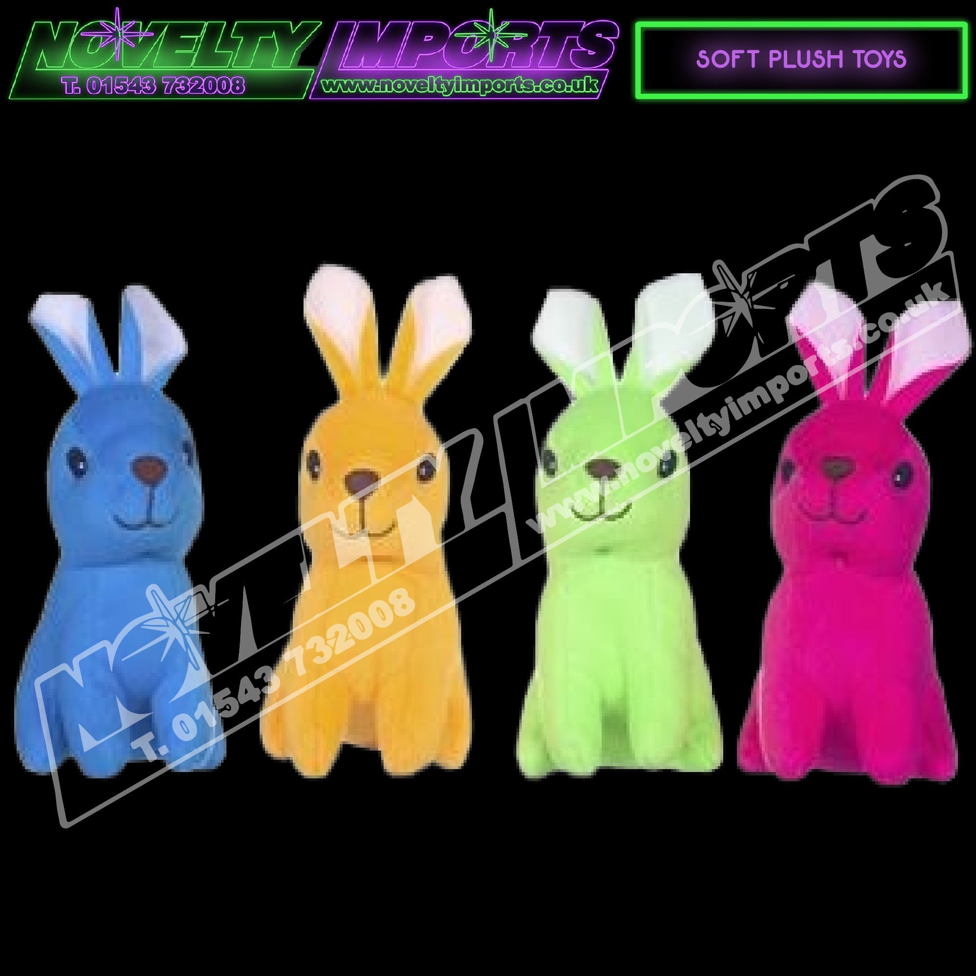 24/pc Neon Bright Prize Sitting Rabbits – Novelty Imports UK