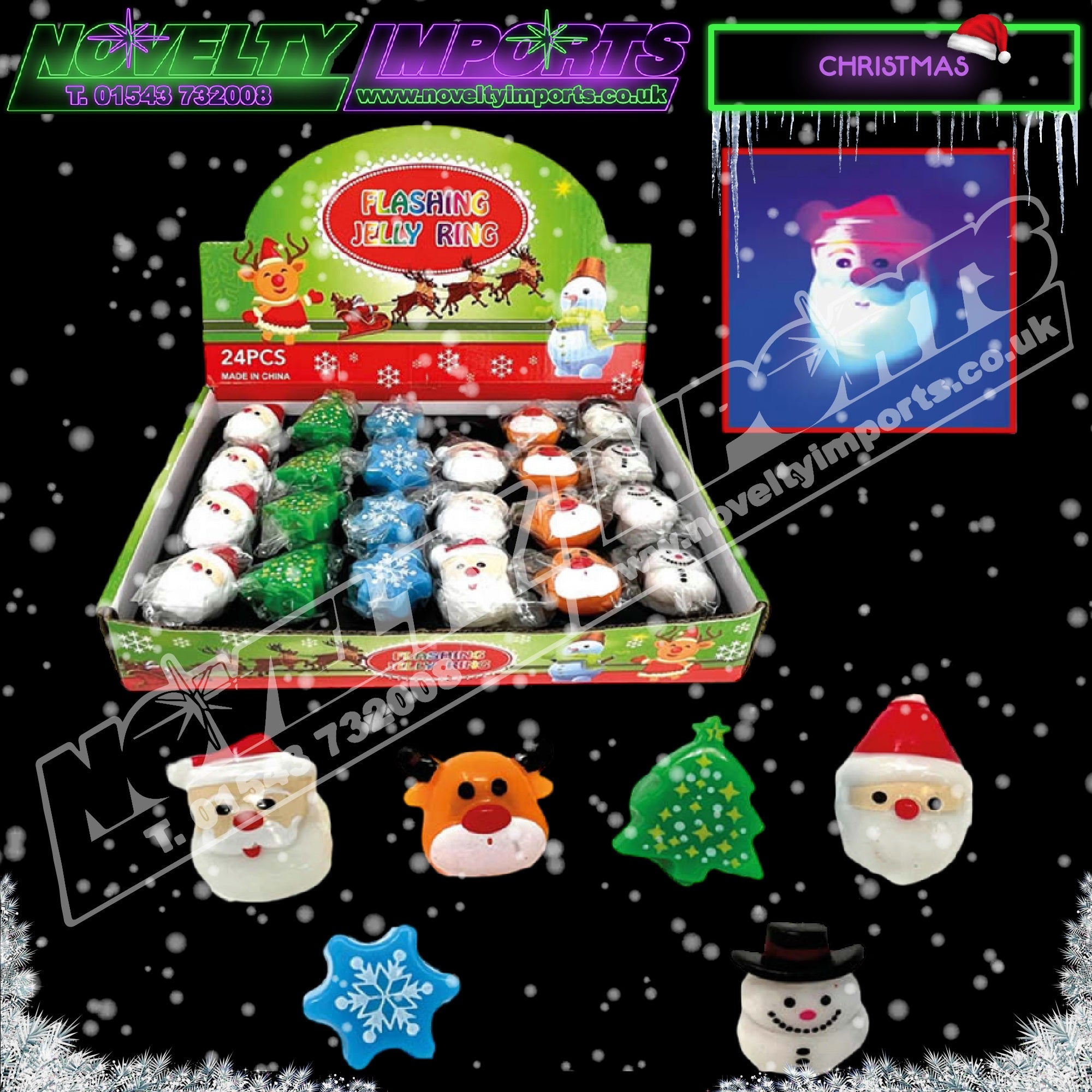 Squishy Rings 24/pc Squishy Jelly Flashing Light Up Festive Christmas Rings – Novelty ...