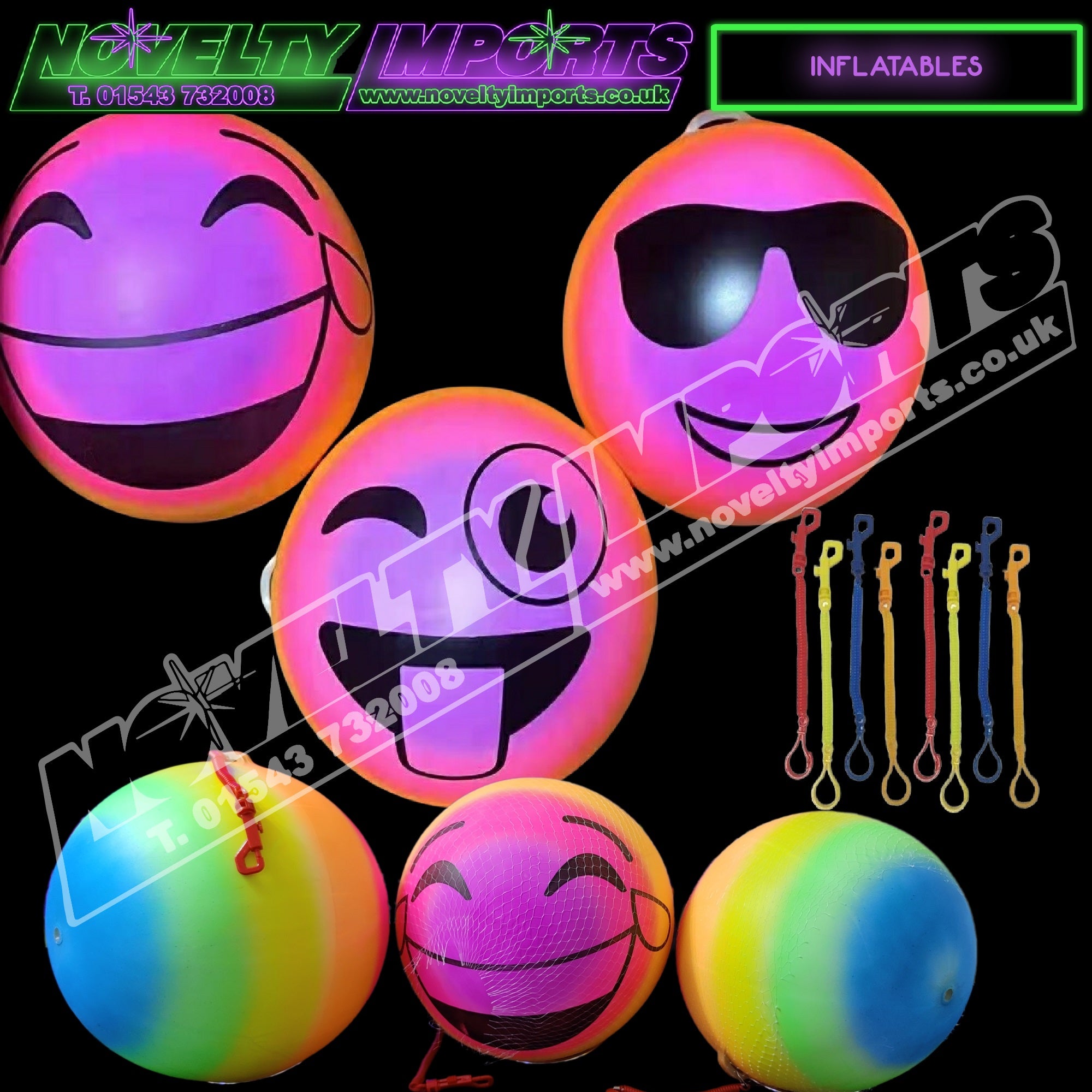 Face Neon Rainbow Inflatable Ball Double Clip – Novelty Imports UK