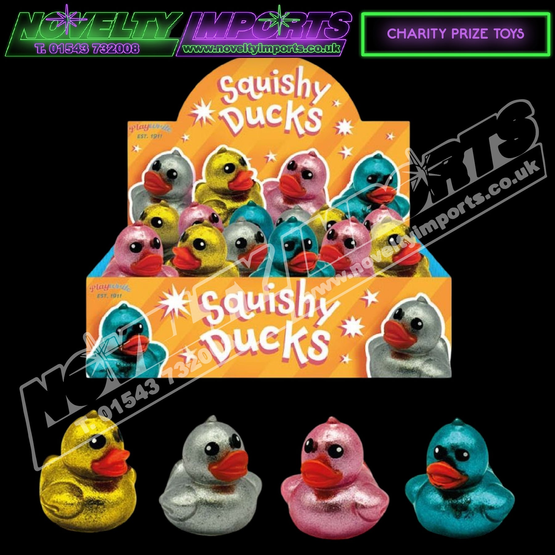 Squeezzy 24/pc Squishy Squeezy Fidget Stress Mini Glitter Duck Win Toy – Novelty ...